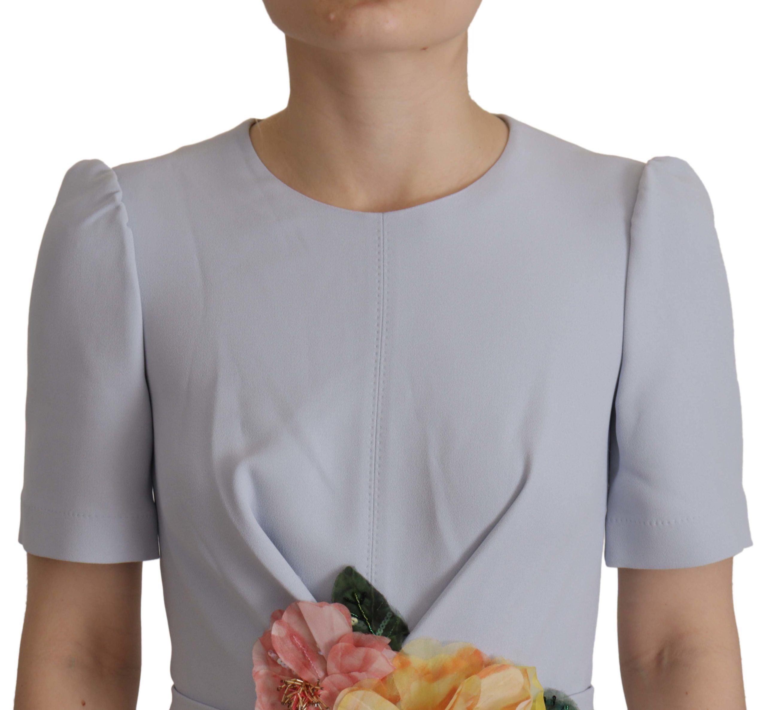 Dolce &amp; Gabbana Blue Floral Applique Midi Viscose Dress