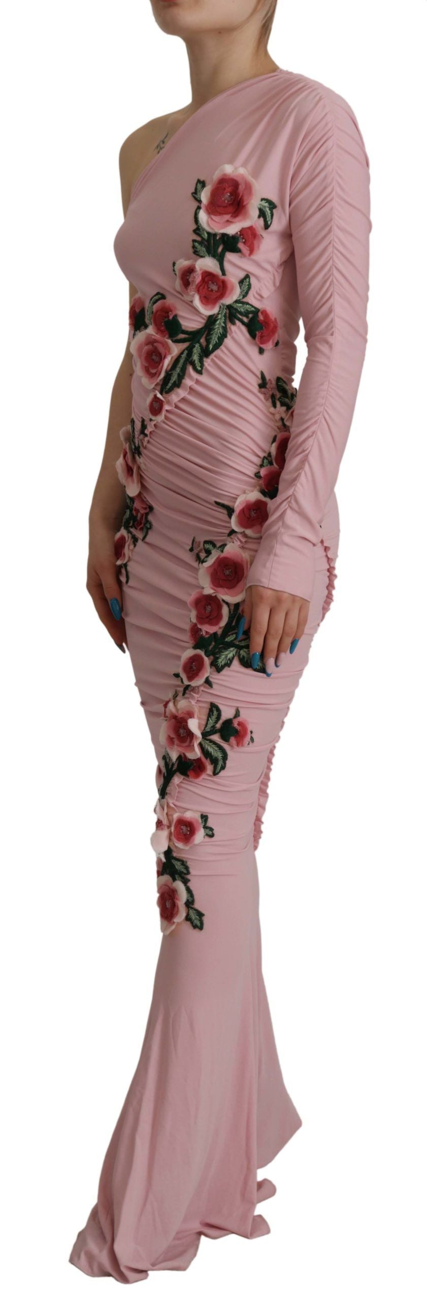 Dolce &amp; Gabbana Pink Flower Embellished One Shoulder Dress