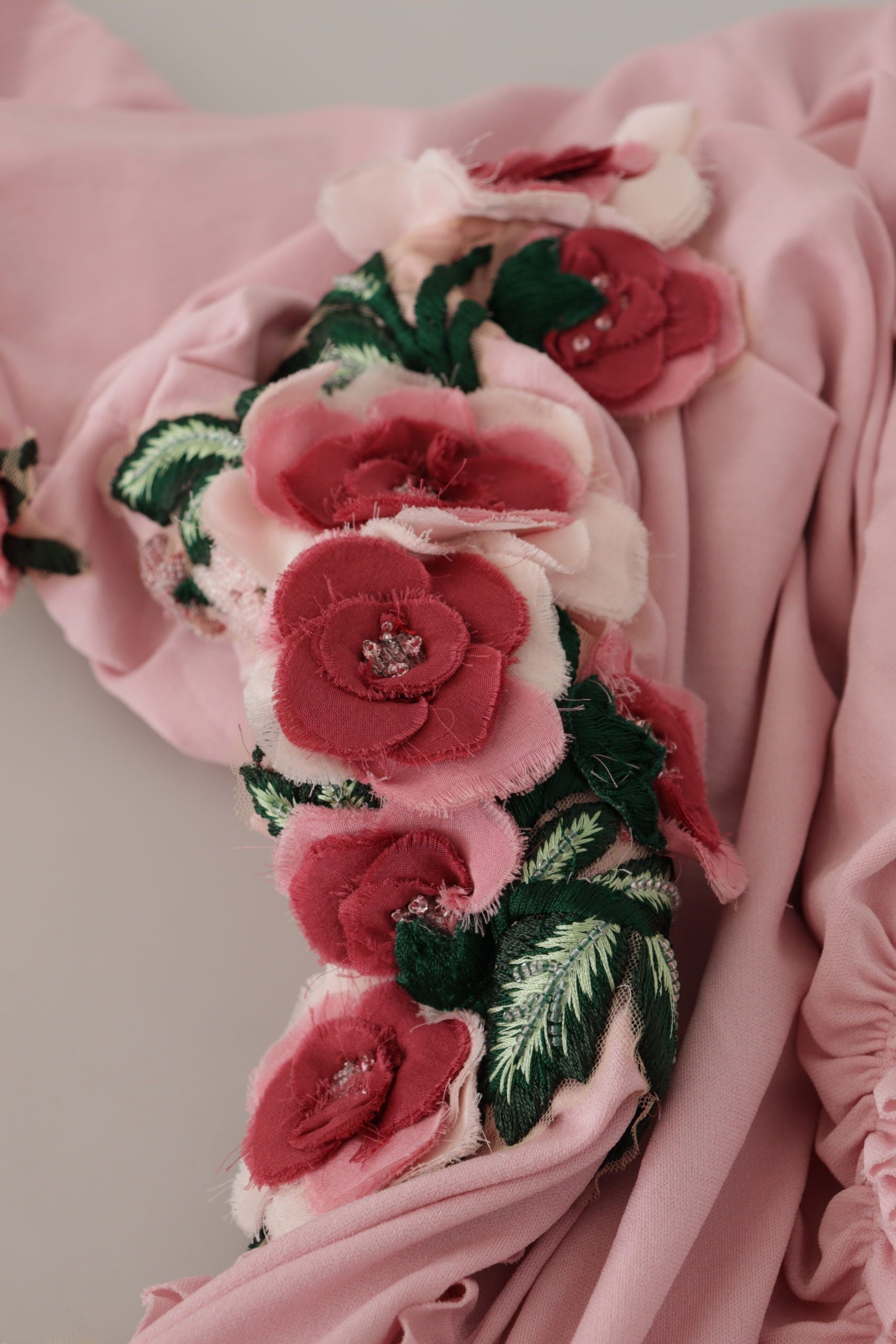 Dolce &amp; Gabbana Pink Flower Embellished One Shoulder Dress