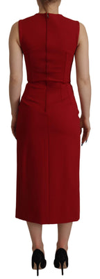 Dolce &amp; Gabbana Red Sweetheart Neck Bodycon Midi Dress