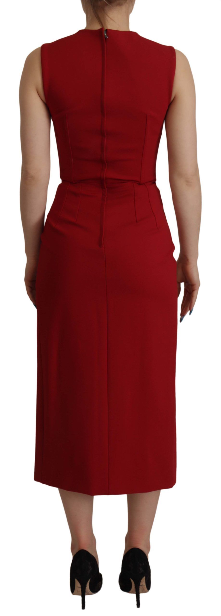 Dolce &amp; Gabbana Red Sweetheart Neck Bodycon Midi Dress