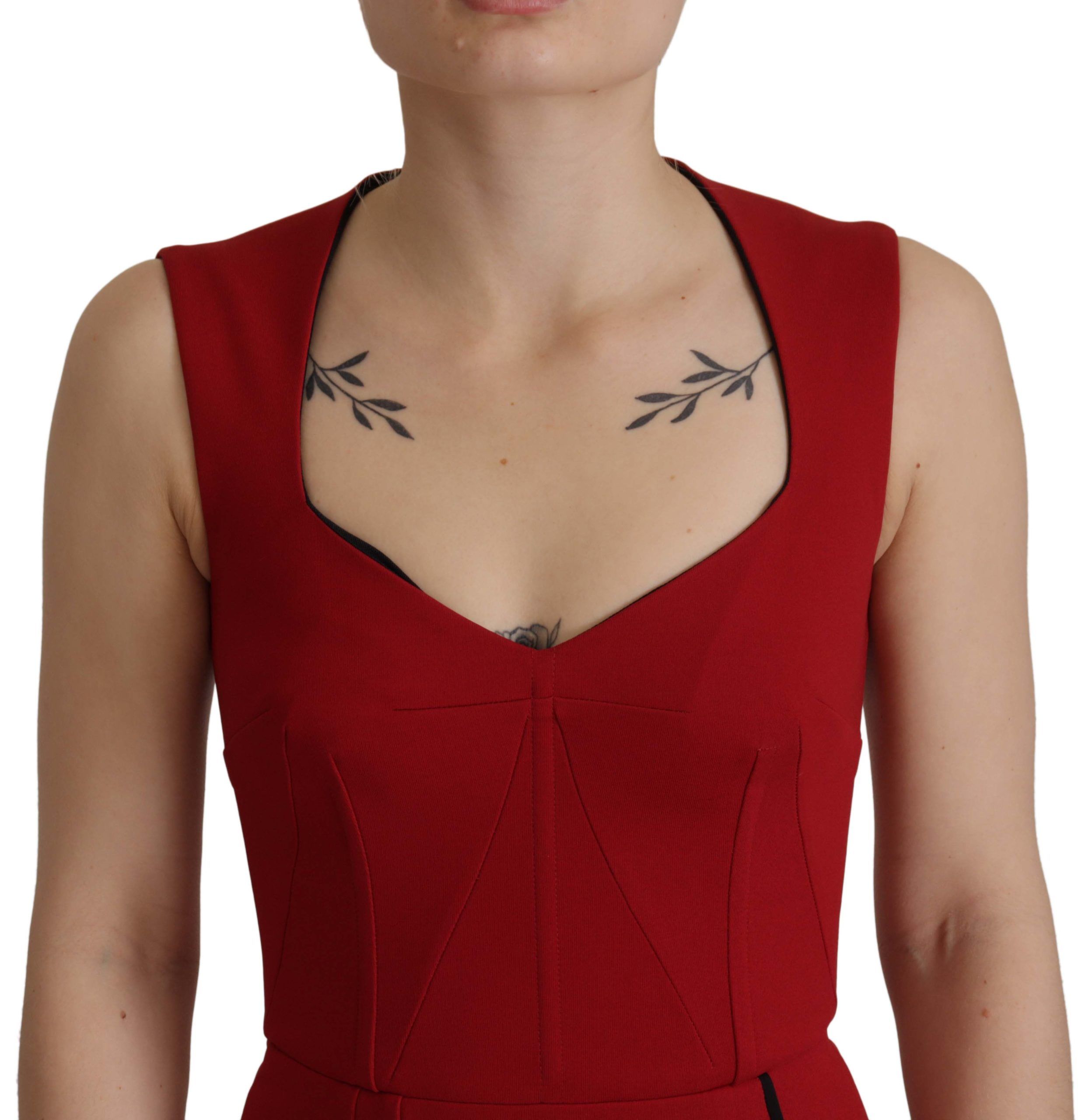 Dolce &amp; Gabbana Red Sweetheart Neck Bodycon Midi Dress