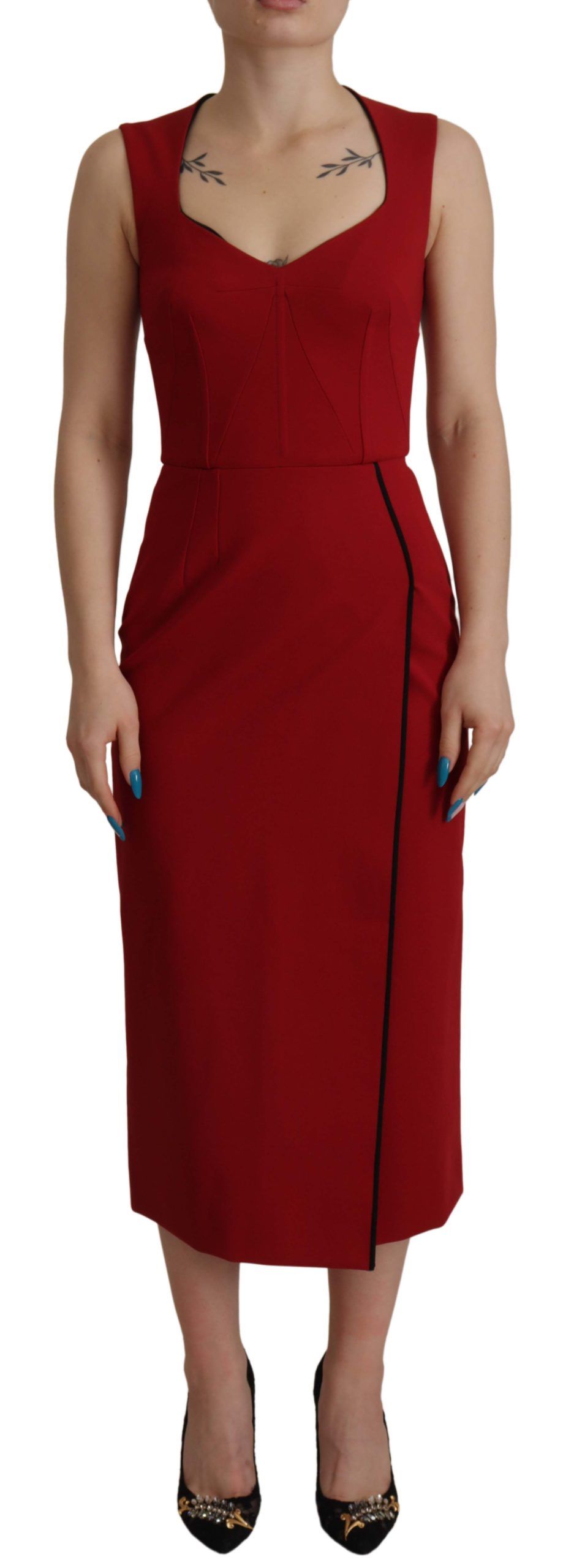 Dolce &amp; Gabbana Red Sweetheart Neck Bodycon Midi Dress