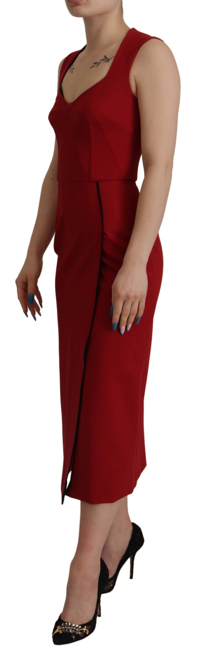 Dolce &amp; Gabbana Red Sweetheart Neck Bodycon Midi Dress
