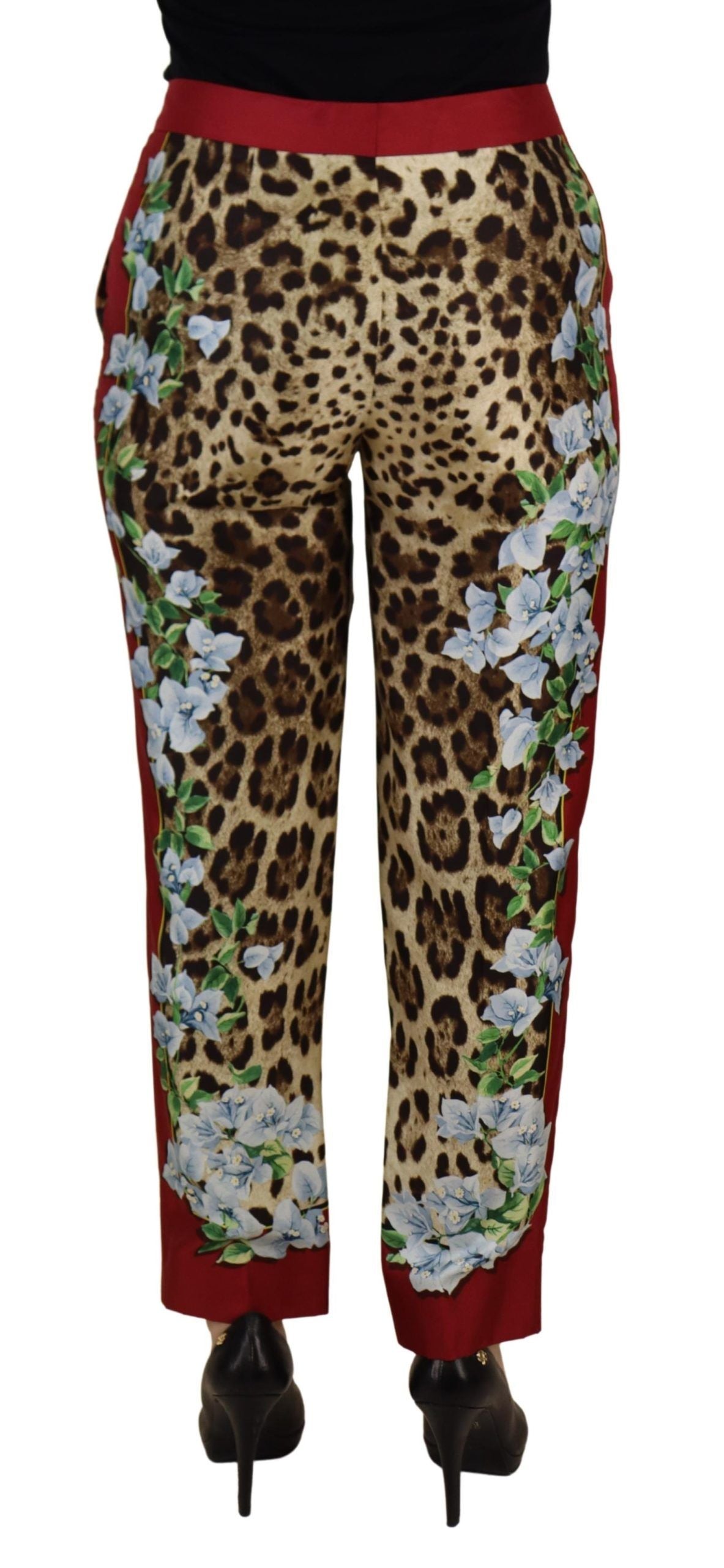 Dolce &amp; Gabbana Multicolor Leopard Flora Printed Mid Waist Trouser Pants