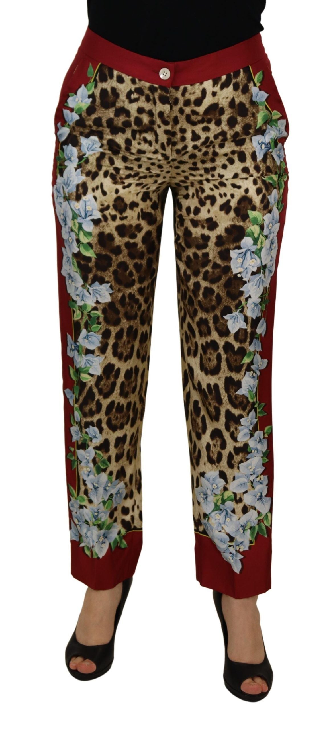 Dolce &amp; Gabbana Multicolor Leopard Flora Printed Mid Waist Trouser Pants