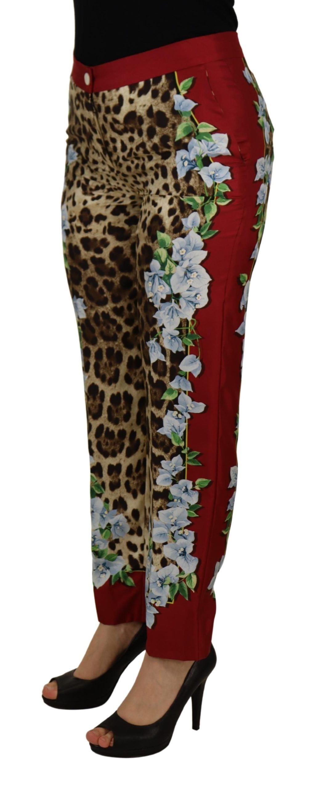 Dolce &amp; Gabbana Multicolor Leopard Flora Printed Mid Waist Trouser Pants