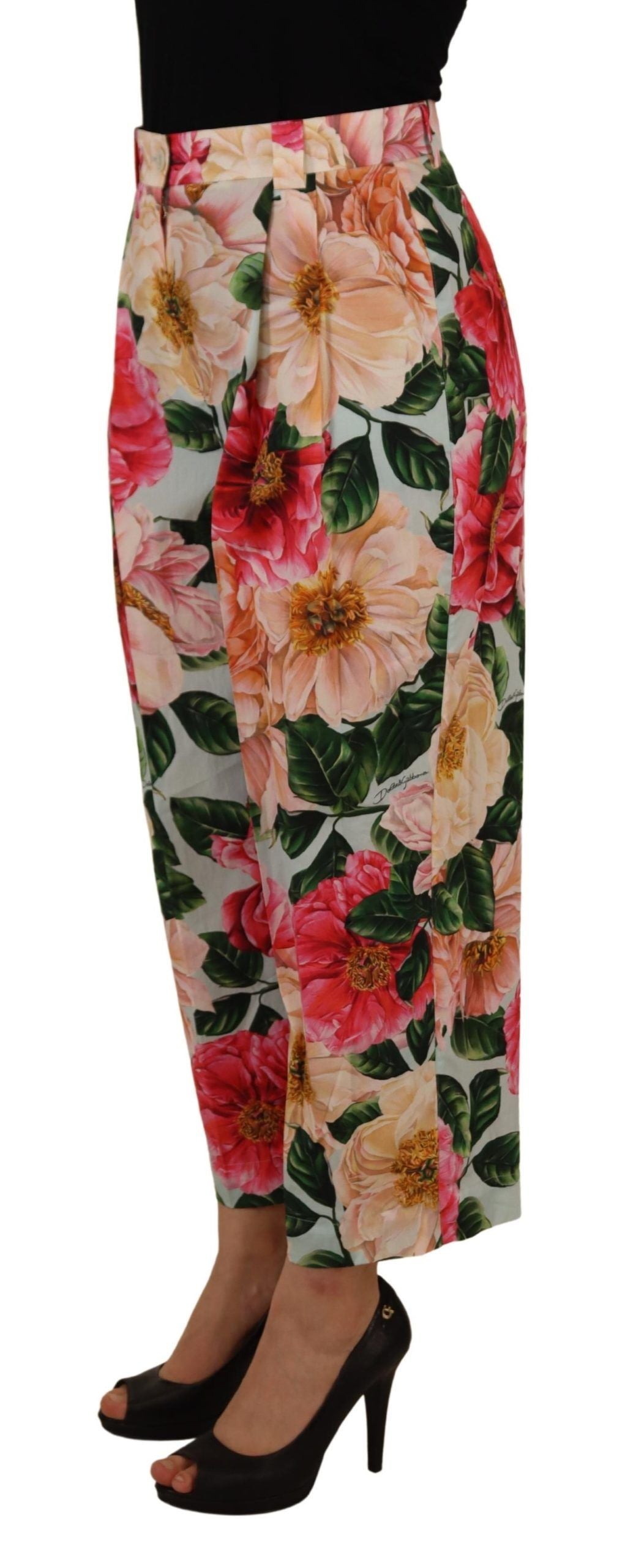 Dolce &amp; Gabbana Multicolor Flora Printed High Waist Cropped Trouser Pants
