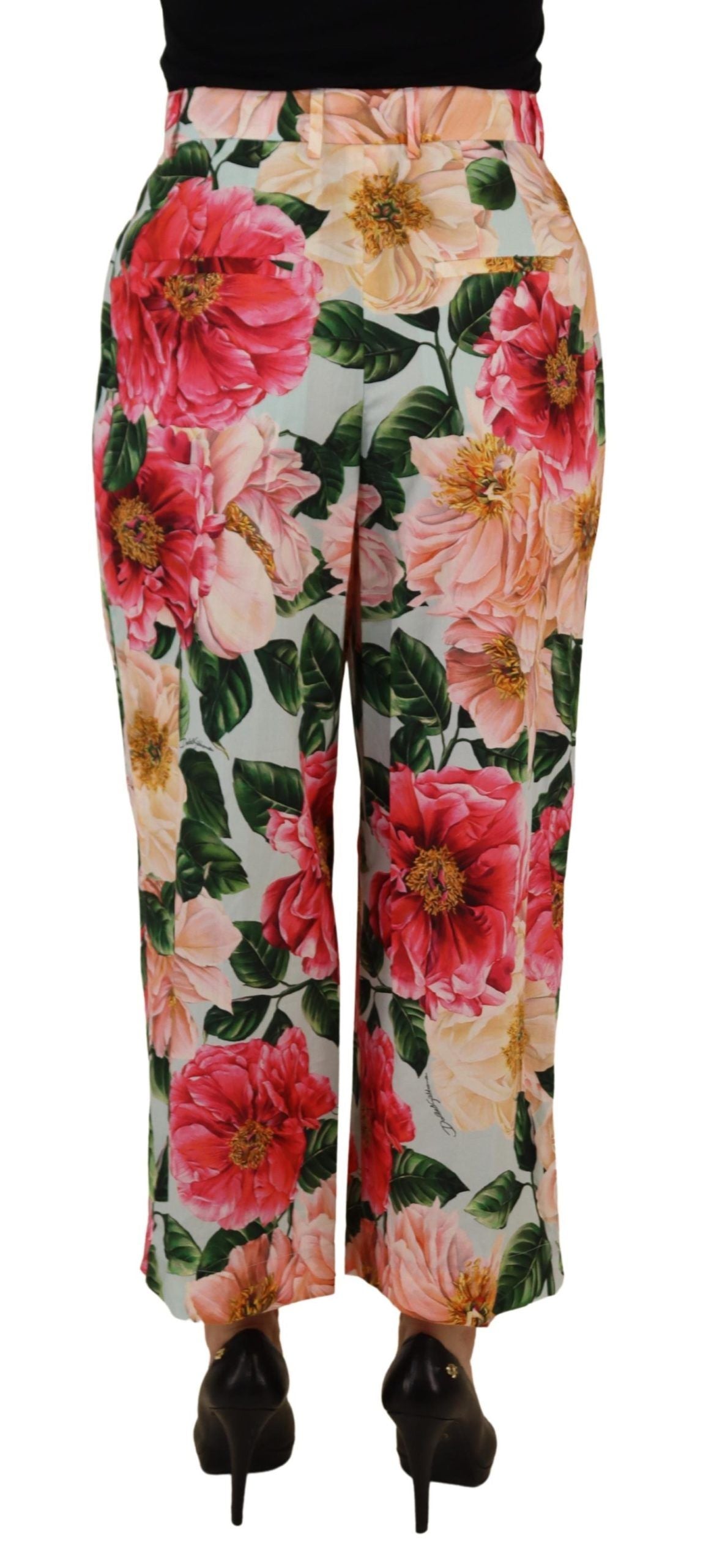 Dolce &amp; Gabbana Multicolor Flora Printed High Waist Cropped Trouser Pants