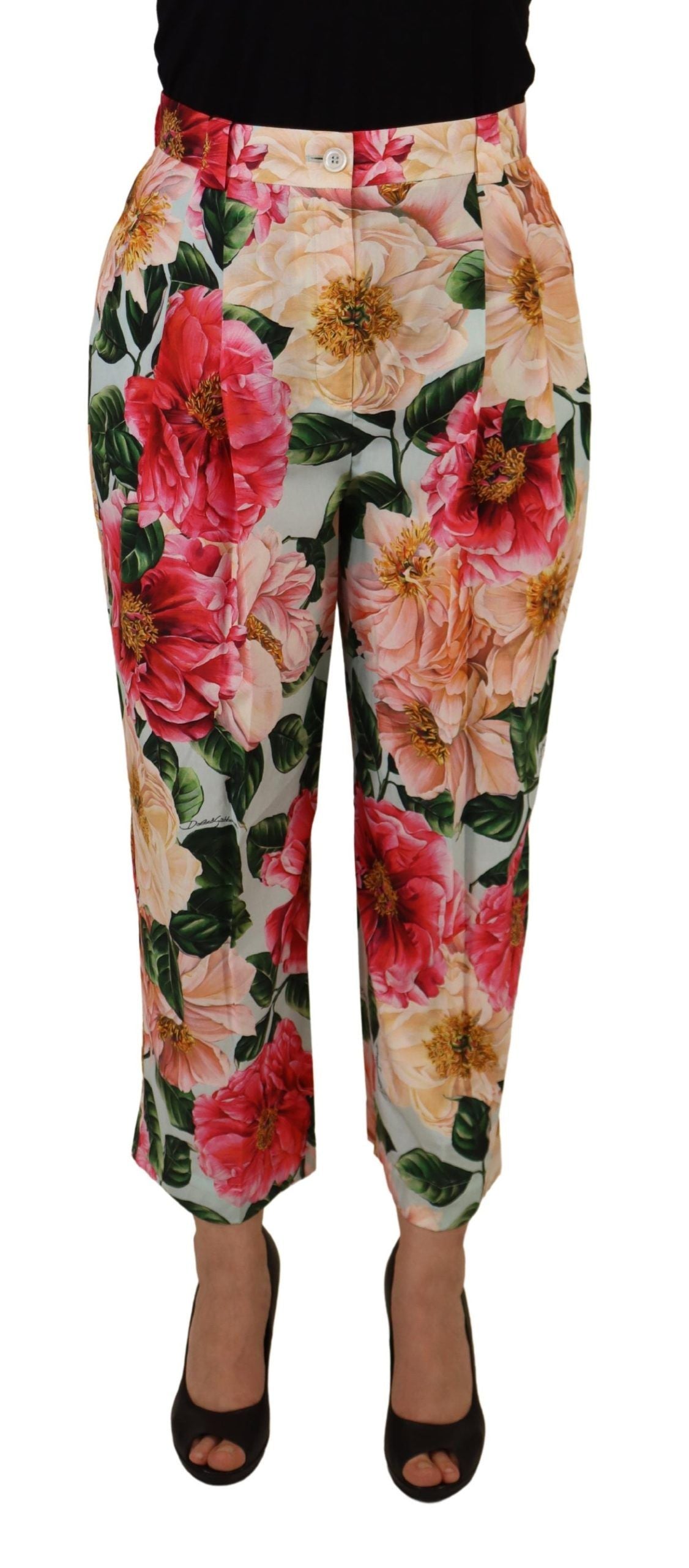 Dolce &amp; Gabbana Multicolor Flora Printed High Waist Cropped Trouser Pants