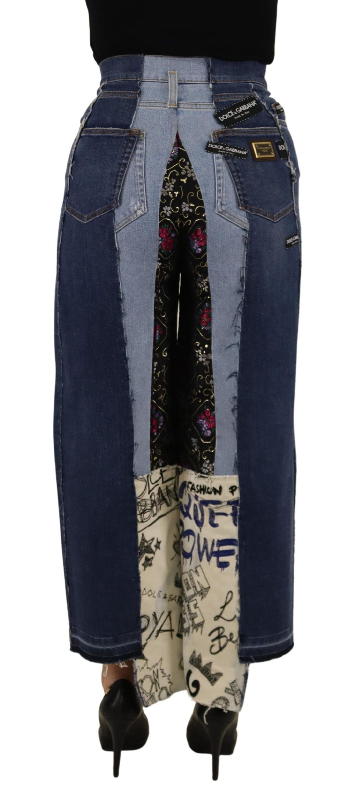 Dolce &amp; Gabbana Multicolor Patchwork DG Fashion Wide Leg Denim Pant
