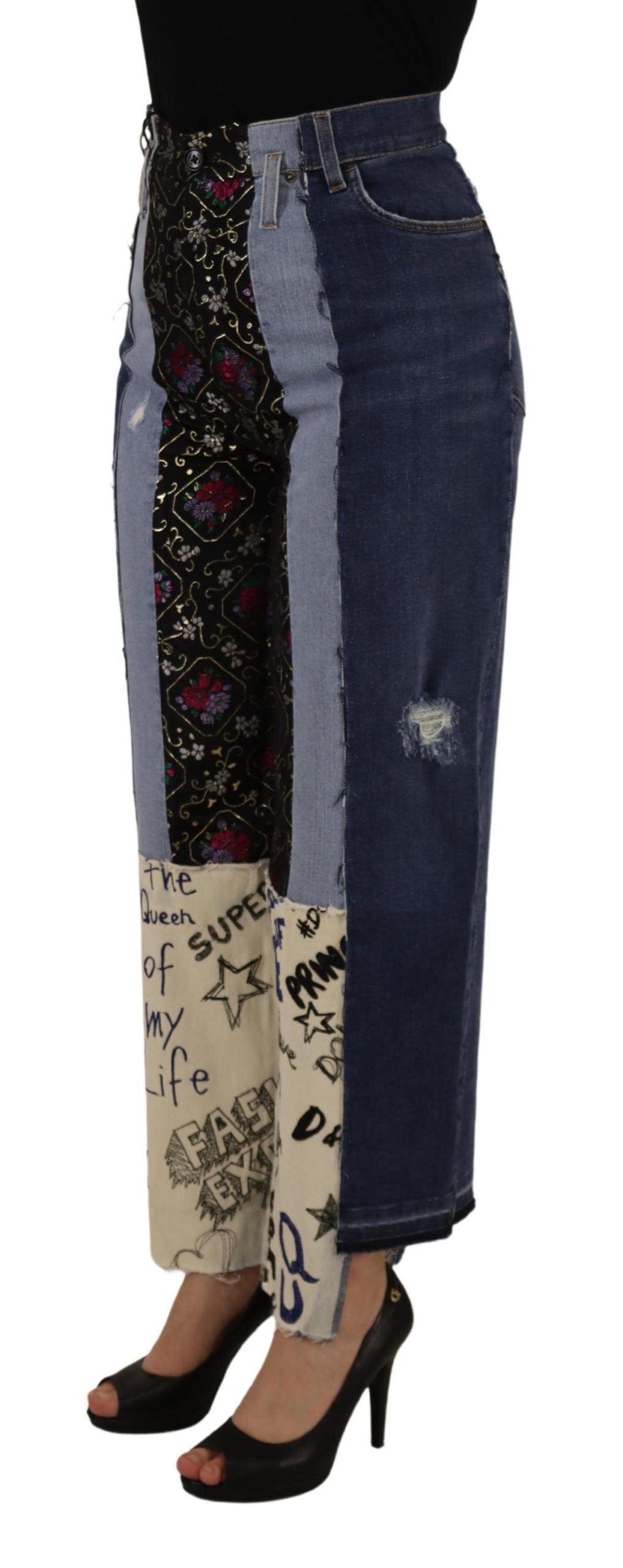Dolce &amp; Gabbana Multicolor Patchwork DG Fashion Wide Leg Denim Pant