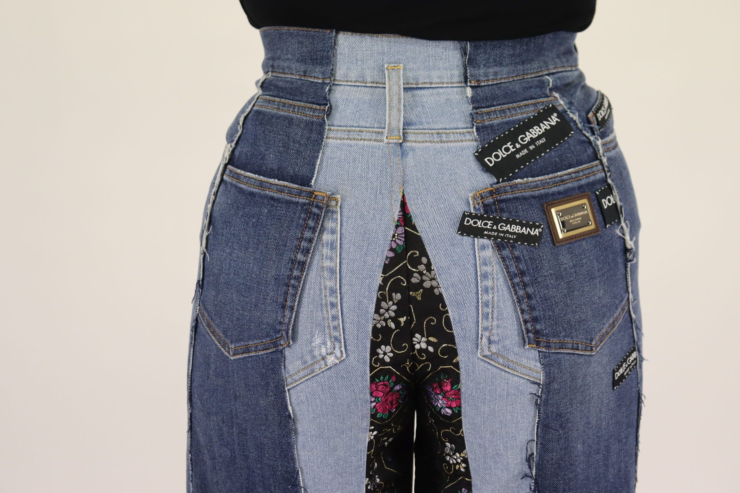Dolce &amp; Gabbana Multicolor Patchwork DG Fashion Wide Leg Denim Pant