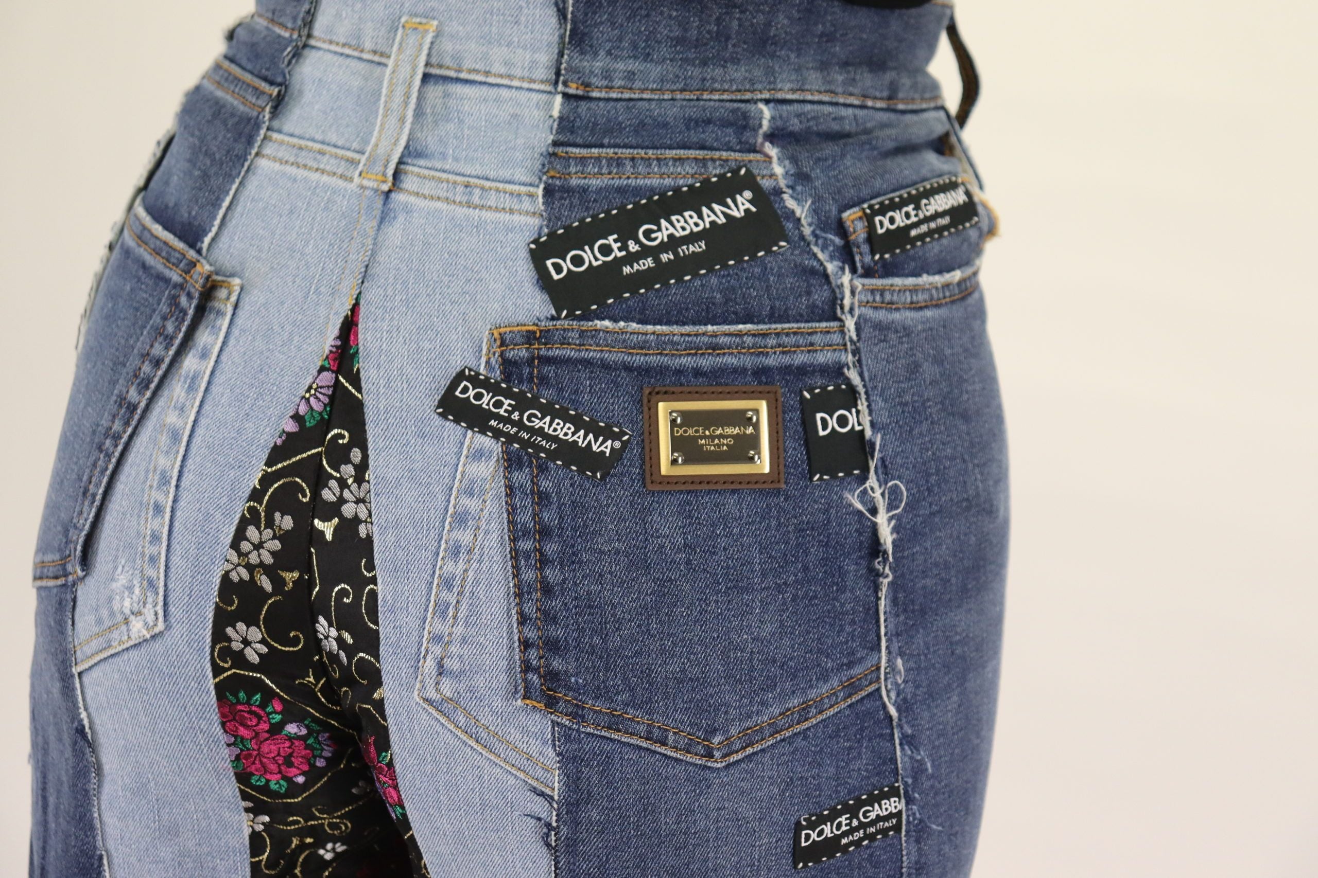 Dolce &amp; Gabbana Multicolor Patchwork DG Fashion Wide Leg Denim Pant