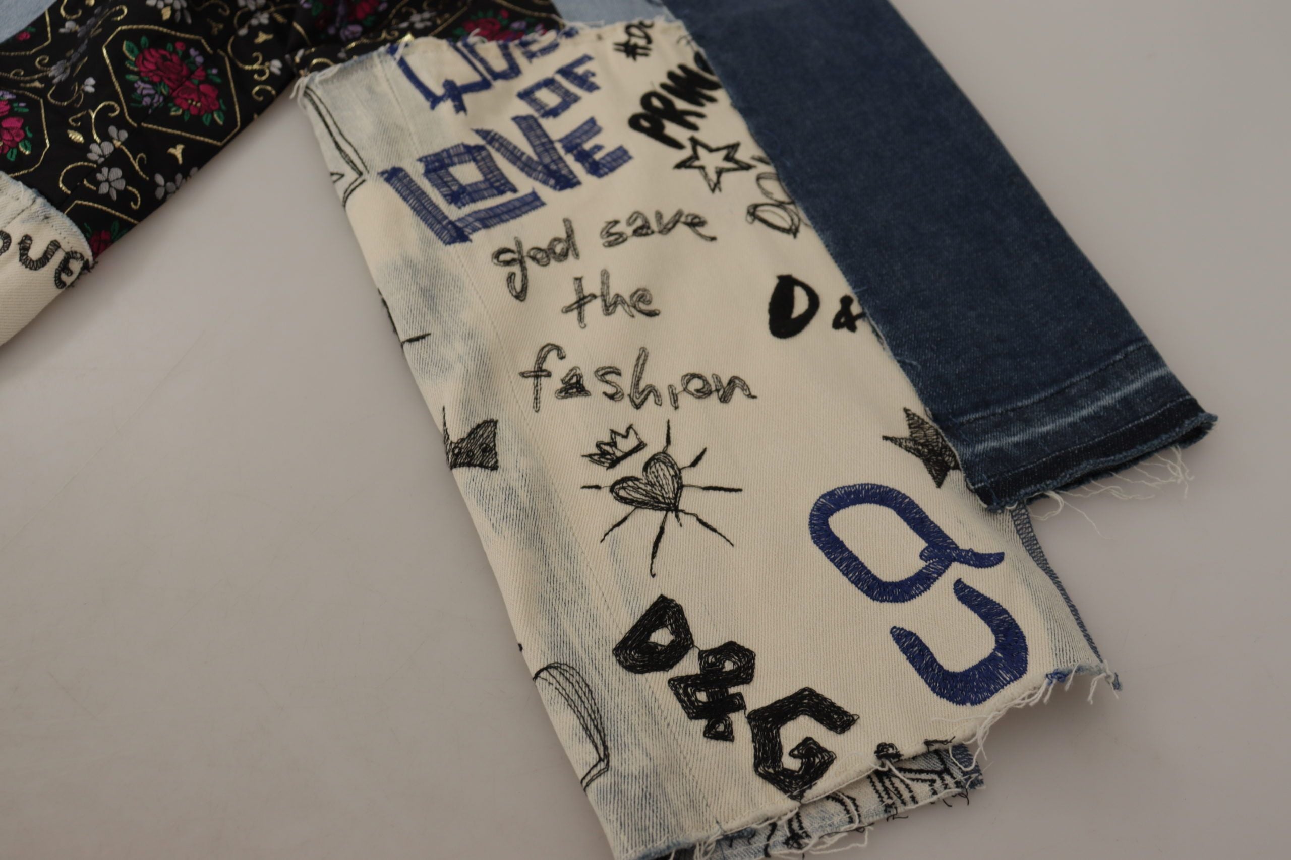 Dolce &amp; Gabbana Multicolor Patchwork DG Fashion Wide Leg Denim Pant