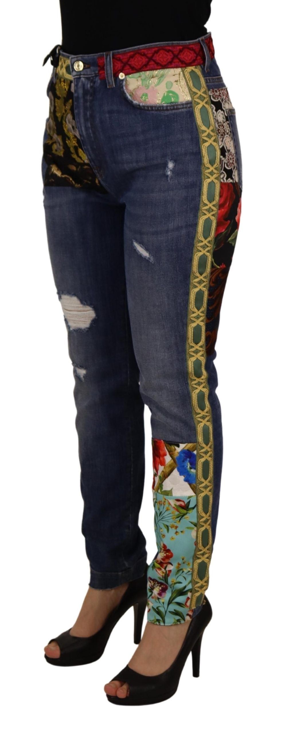Dolce &amp; Gabbana Blue Patchwork High Waist Denim Jeans