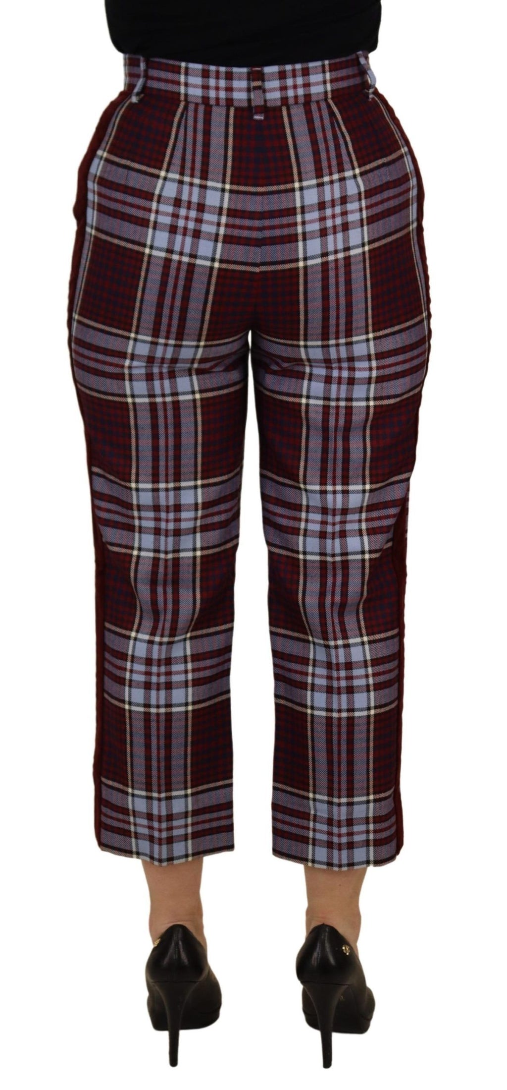 Dolce &amp; Gabbana Gray Checked High Waist Cropped Trouser Pants