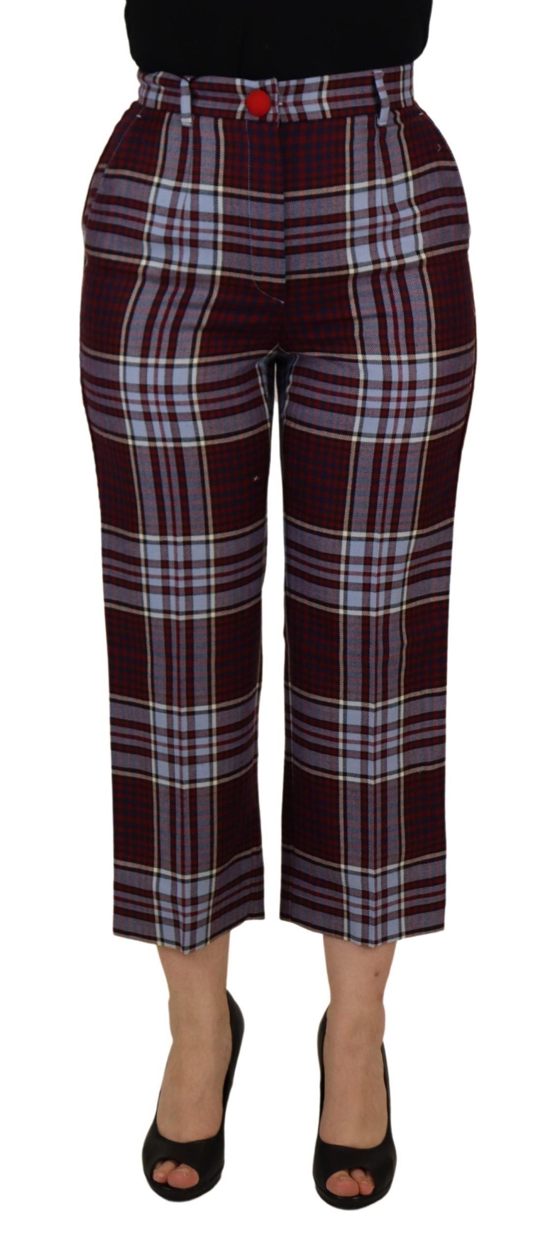 Dolce &amp; Gabbana Gray Checked High Waist Cropped Trouser Pants