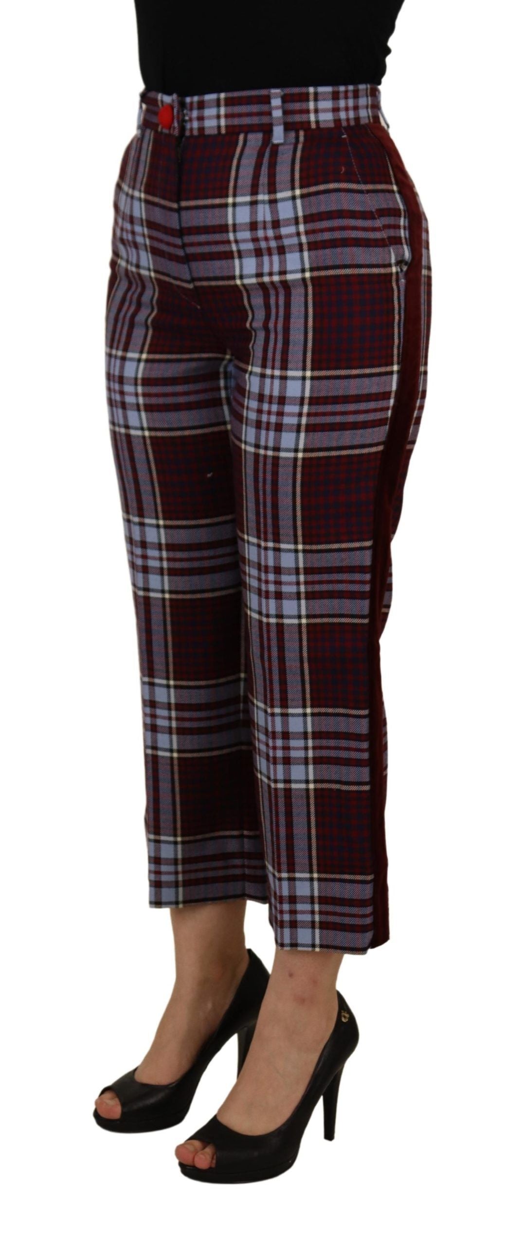 Dolce &amp; Gabbana Gray Checked High Waist Cropped Trouser Pants