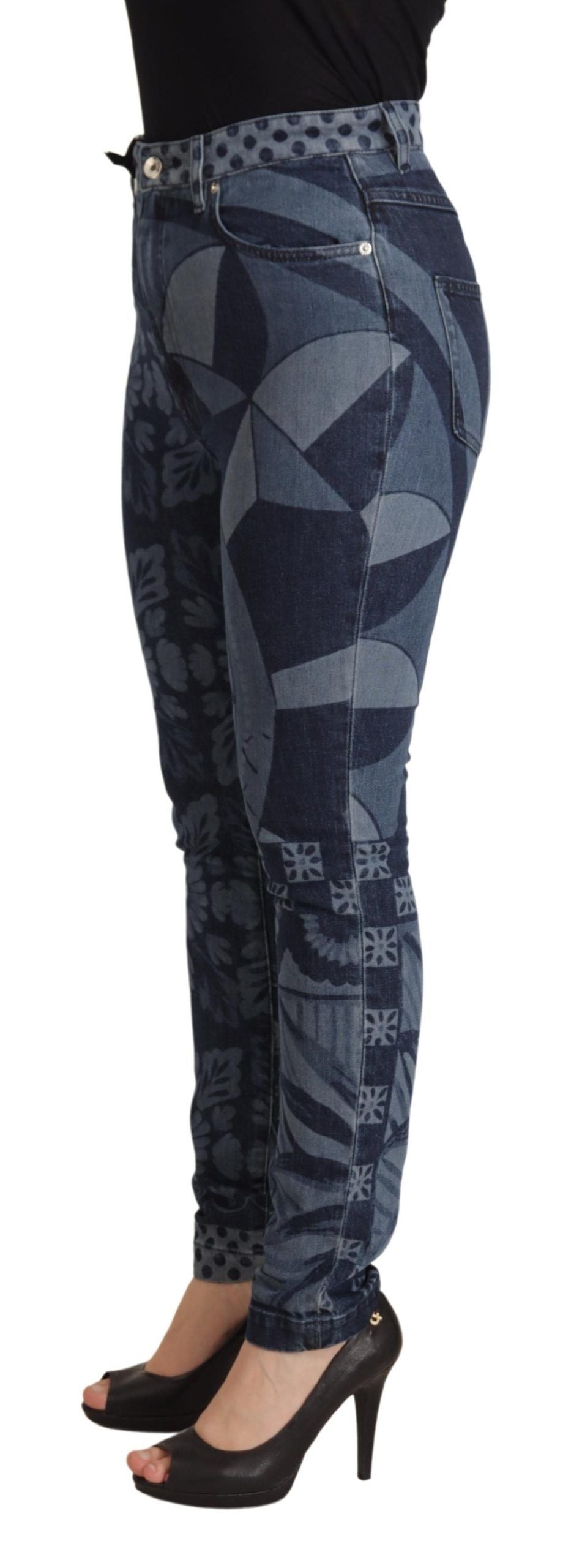 Dolce &amp; Gabbana Blue Floral High Waist Skinny Denim Jeans