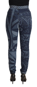 Dolce &amp; Gabbana Blue Floral High Waist Skinny Denim Jeans