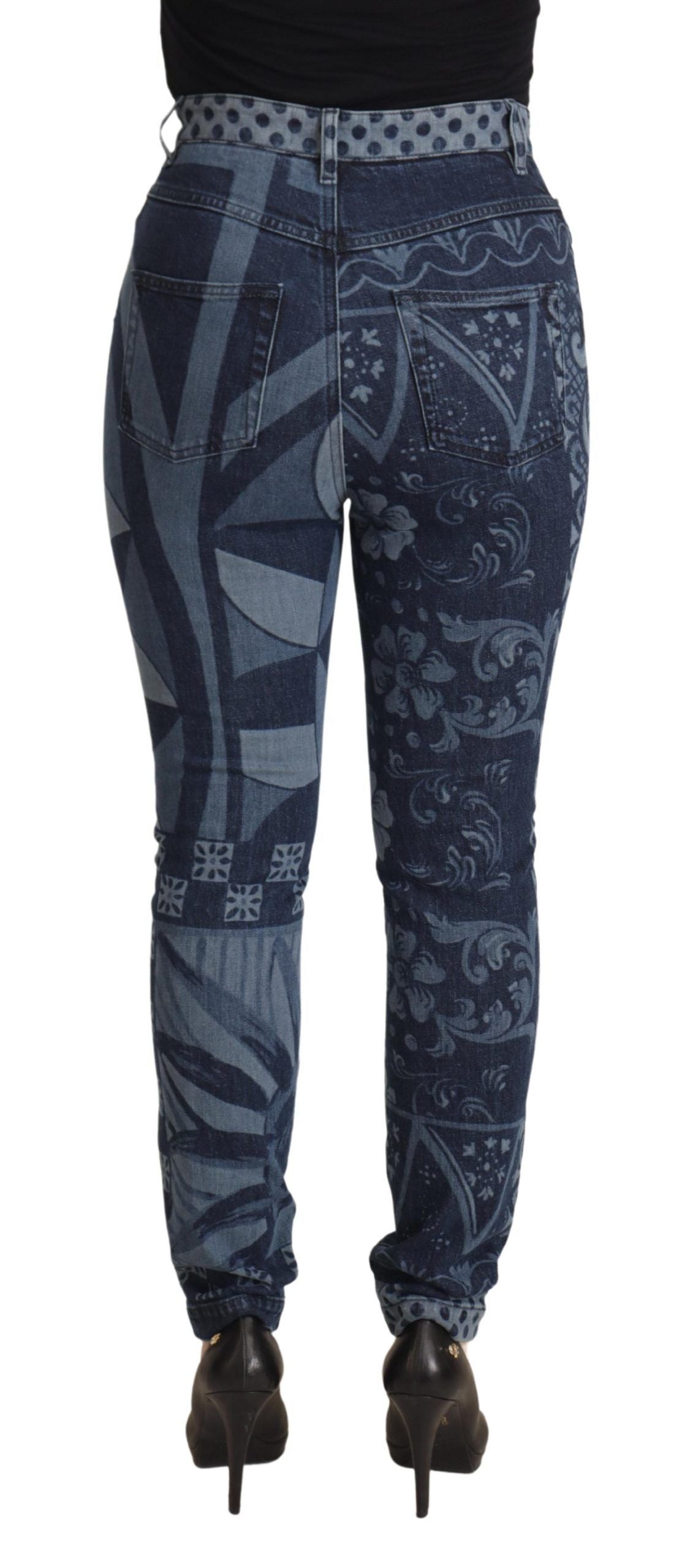 Dolce &amp; Gabbana Blue Floral High Waist Skinny Denim Jeans