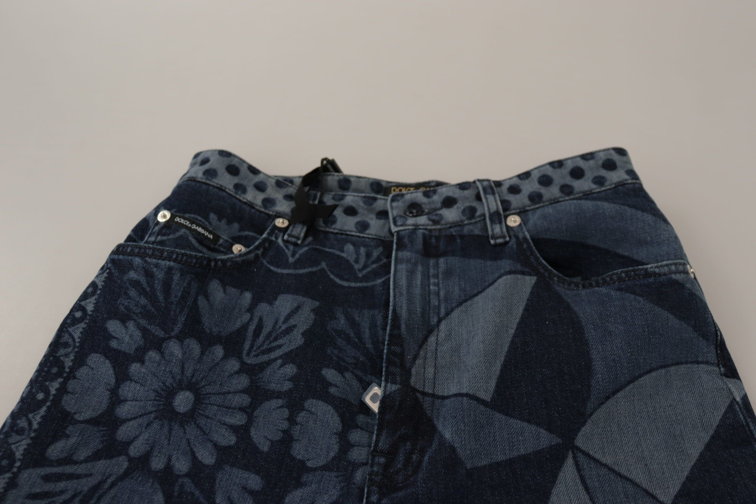 Dolce &amp; Gabbana Blue Floral High Waist Skinny Denim Jeans