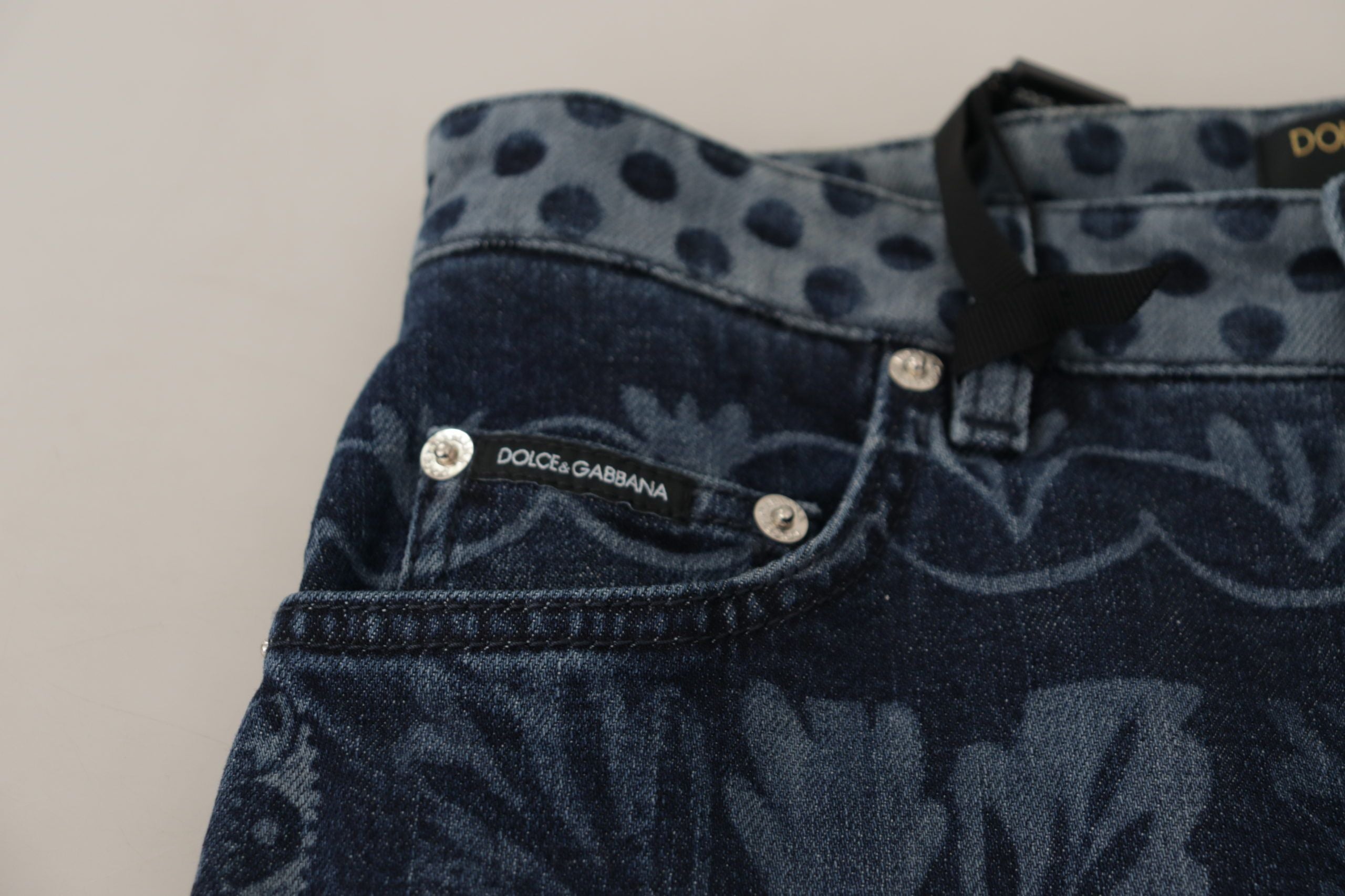 Dolce &amp; Gabbana Blue Floral High Waist Skinny Denim Jeans