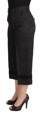Dolce &amp; Gabbana Black Brocade Cropped High Waist Pants