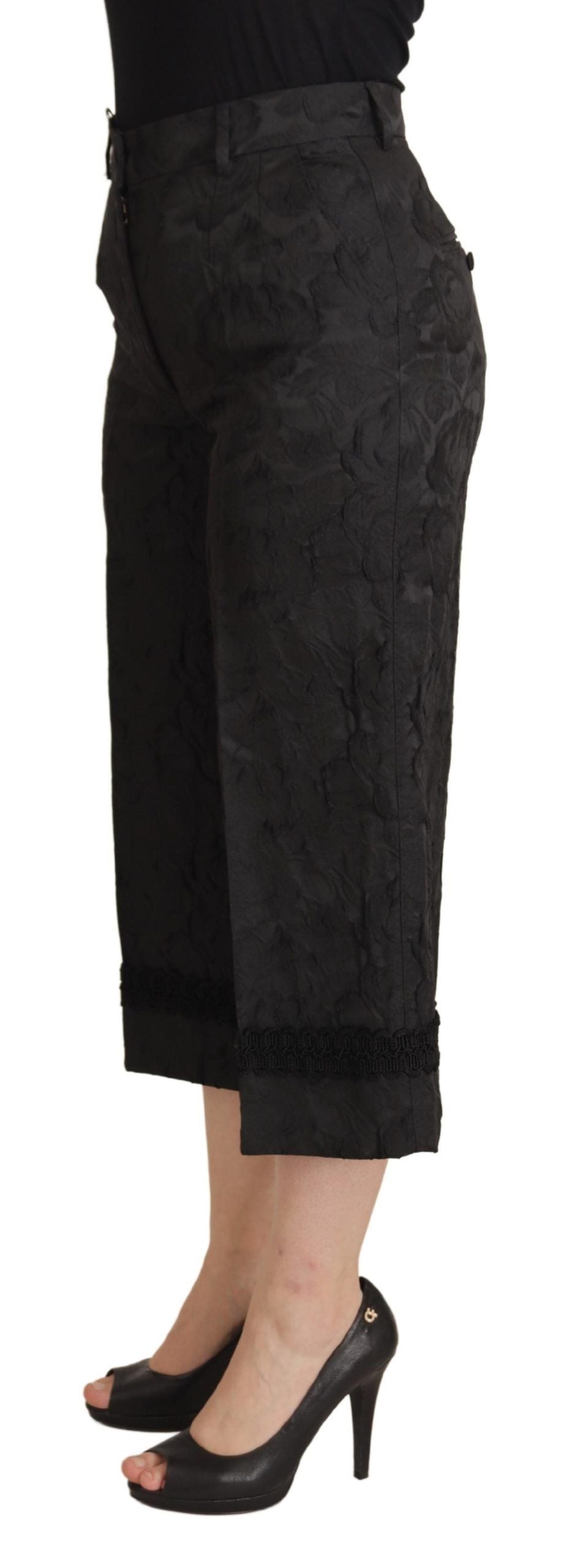 Dolce &amp; Gabbana Black Brocade Cropped High Waist Pants