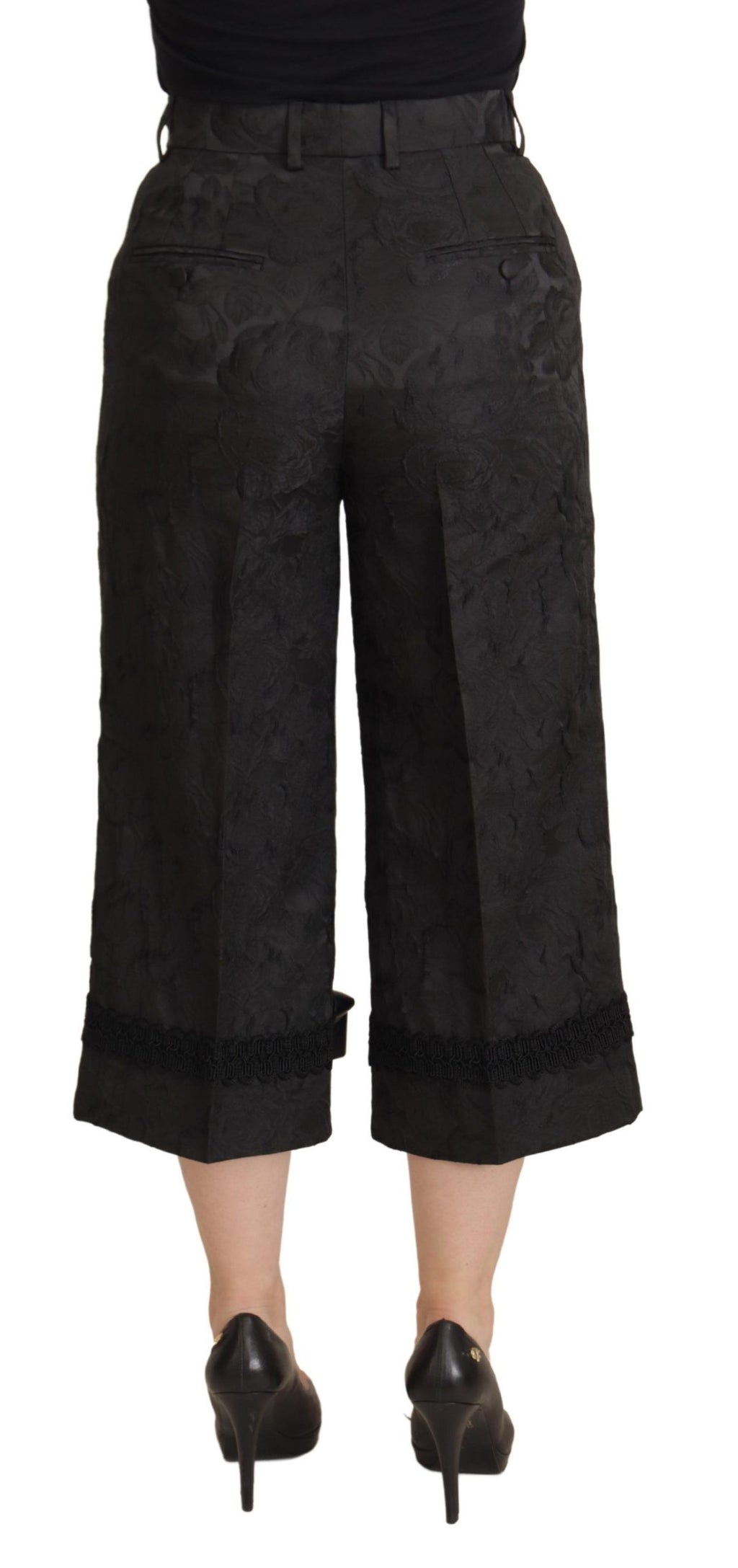 Dolce &amp; Gabbana Black Brocade Cropped High Waist Pants