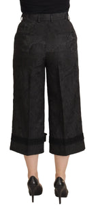 Dolce &amp; Gabbana Black Brocade Cropped High Waist Pants