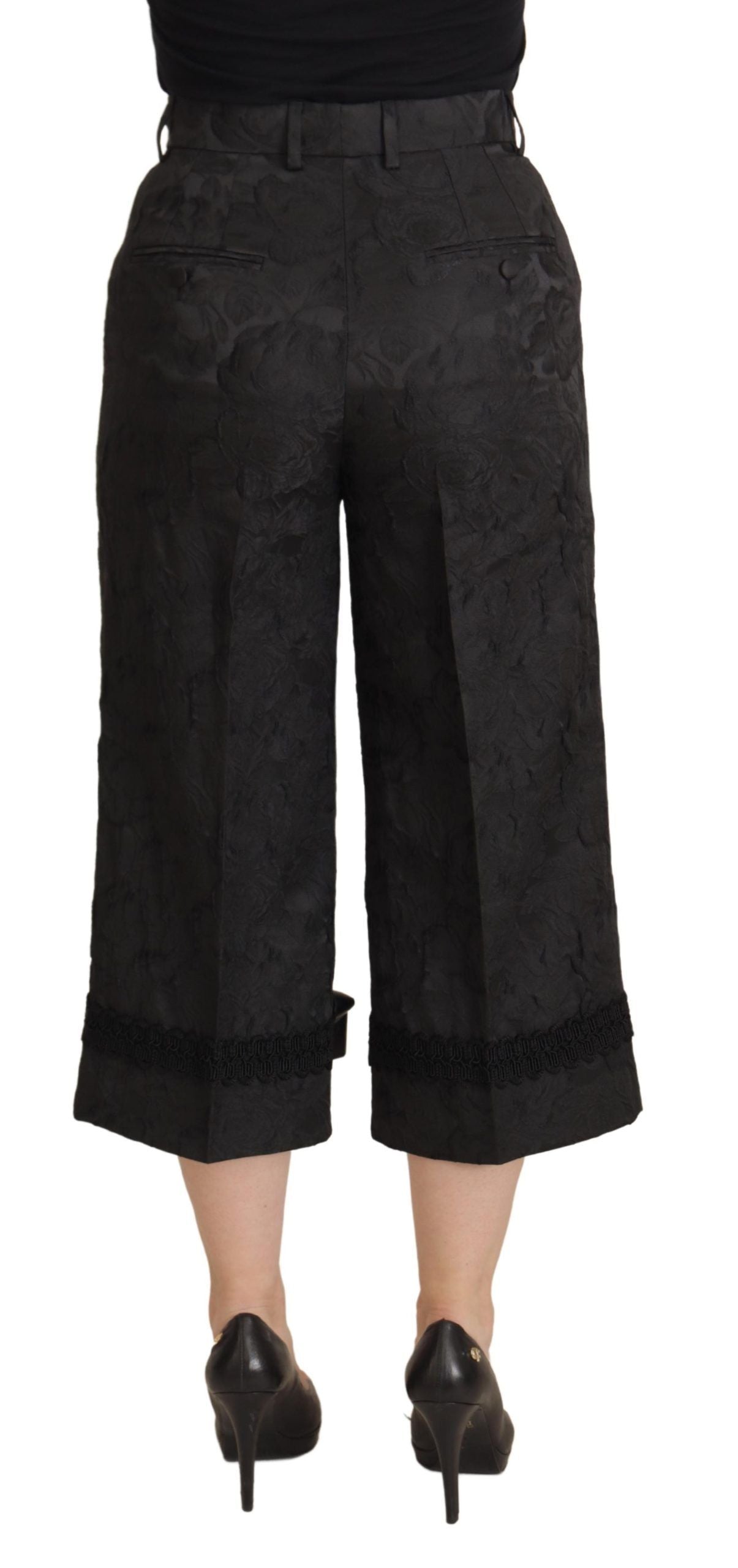 Dolce &amp; Gabbana Black Brocade Cropped High Waist Pants