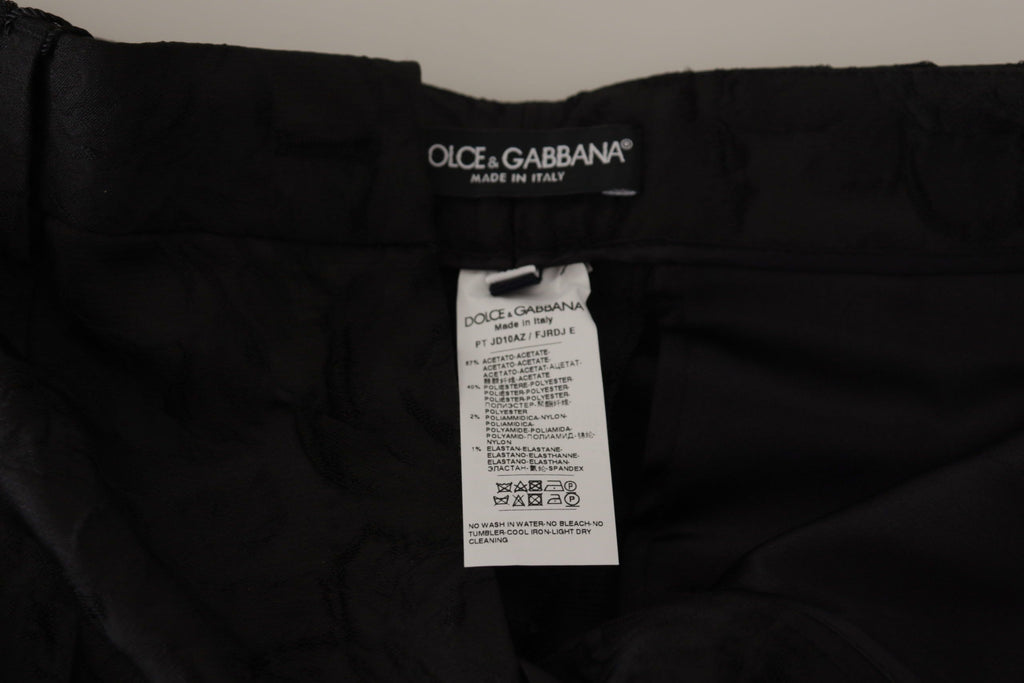 Dolce &amp; Gabbana Black Brocade Cropped High Waist Pants