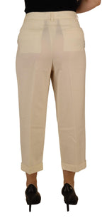 Dolce &amp; Gabbana Ivory High Waist Cropped Folded Hem Trousers Pants