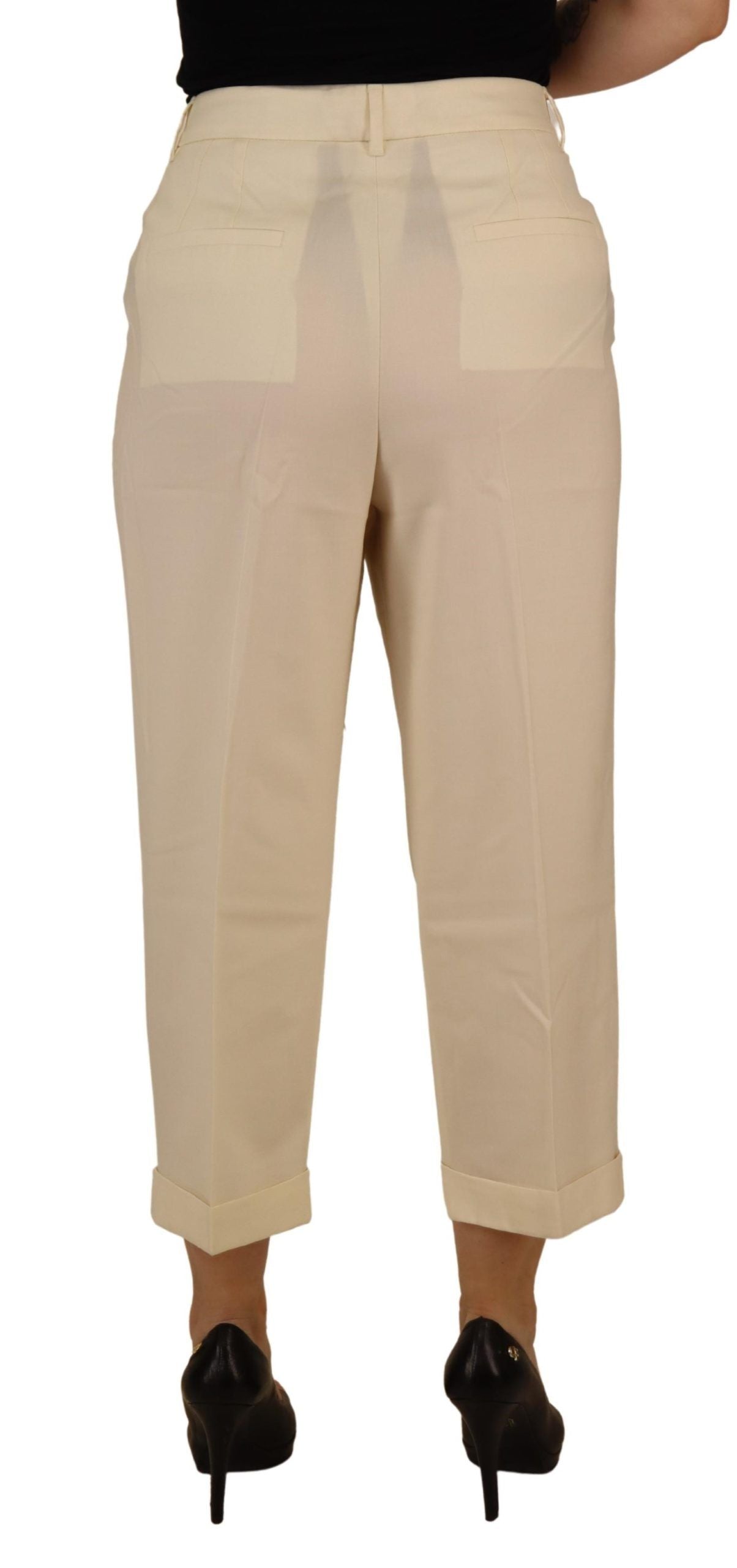 Dolce &amp; Gabbana Ivory High Waist Cropped Folded Hem Trousers Pants