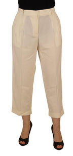 Dolce &amp; Gabbana Ivory High Waist Cropped Folded Hem Trousers Pants