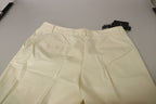 Dolce &amp; Gabbana Ivory High Waist Cropped Folded Hem Trousers Pants