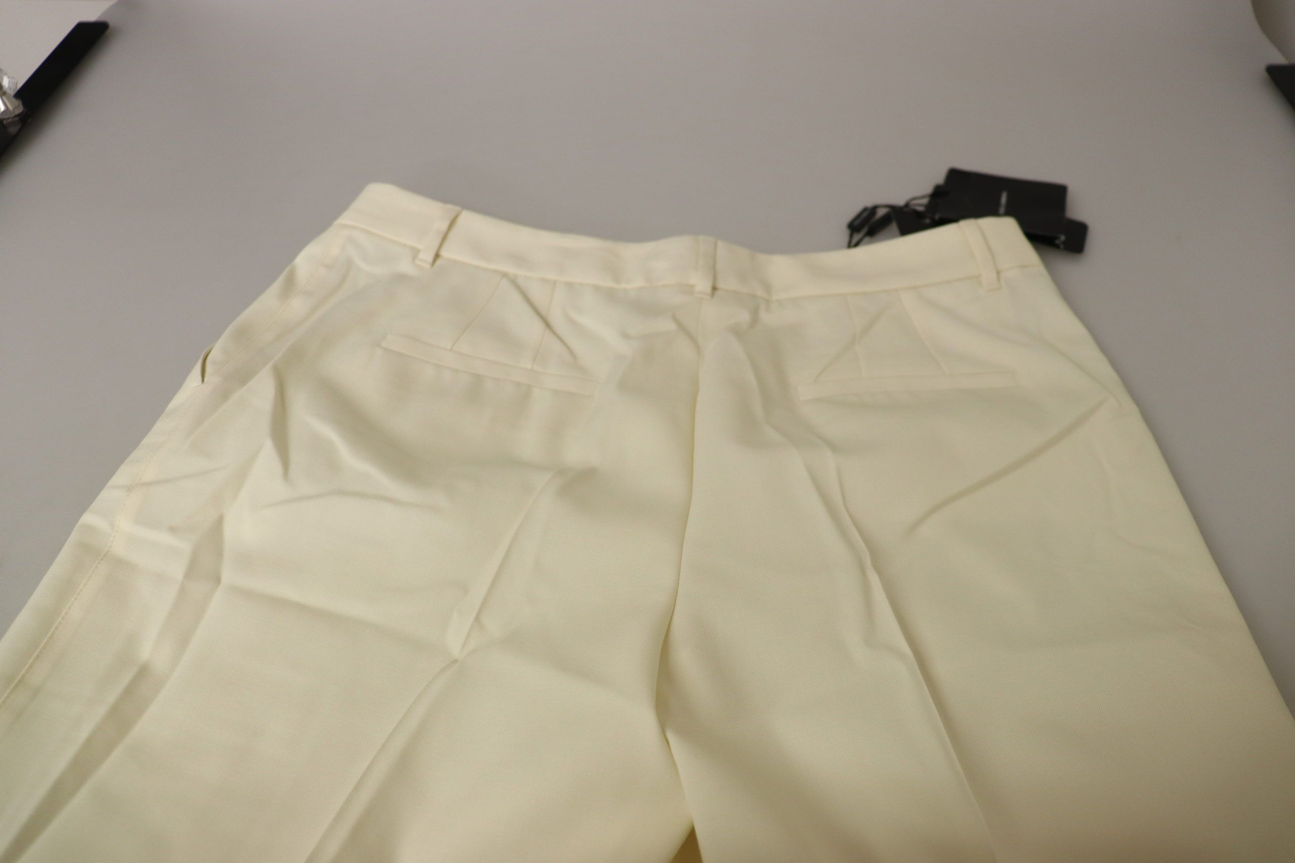 Dolce &amp; Gabbana Ivory High Waist Cropped Folded Hem Trousers Pants