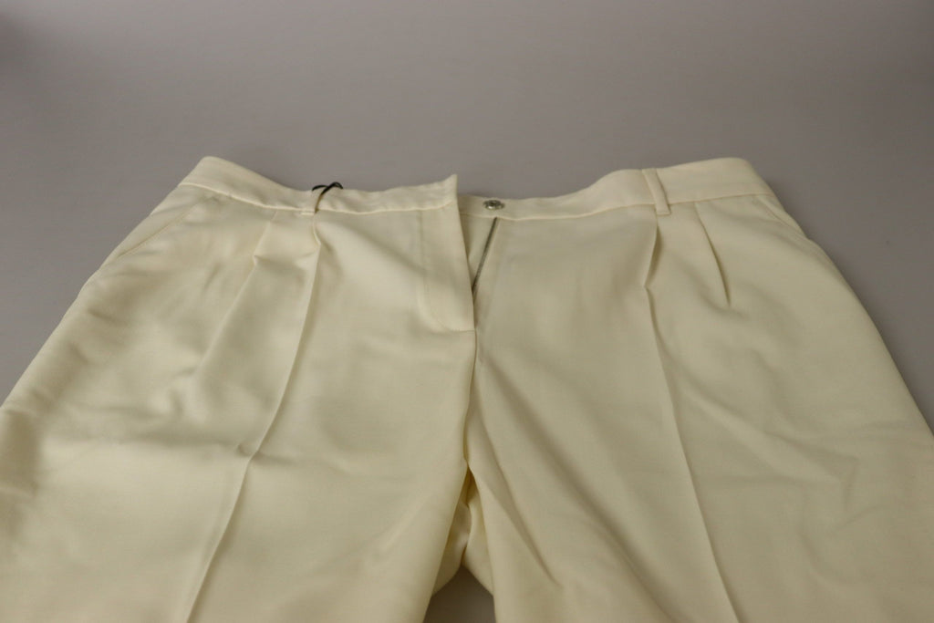 Dolce &amp; Gabbana Ivory High Waist Cropped Folded Hem Trousers Pants