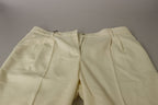 Dolce &amp; Gabbana Ivory High Waist Cropped Folded Hem Trousers Pants