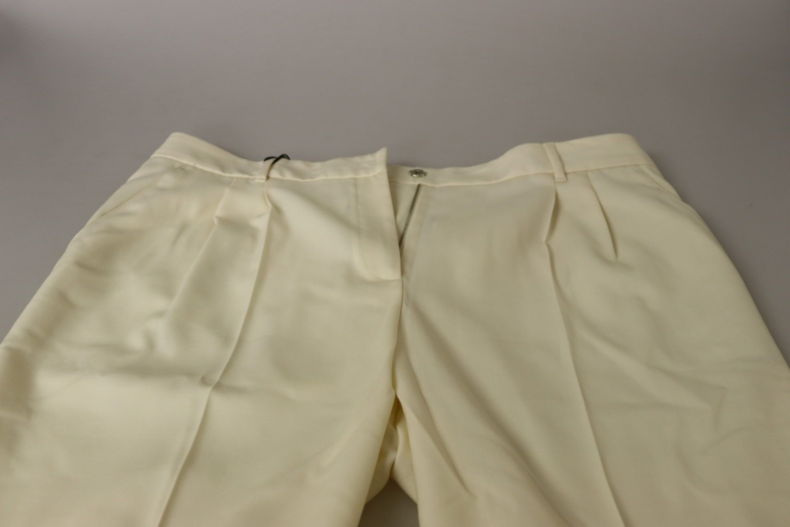 Dolce &amp; Gabbana Ivory High Waist Cropped Folded Hem Trousers Pants