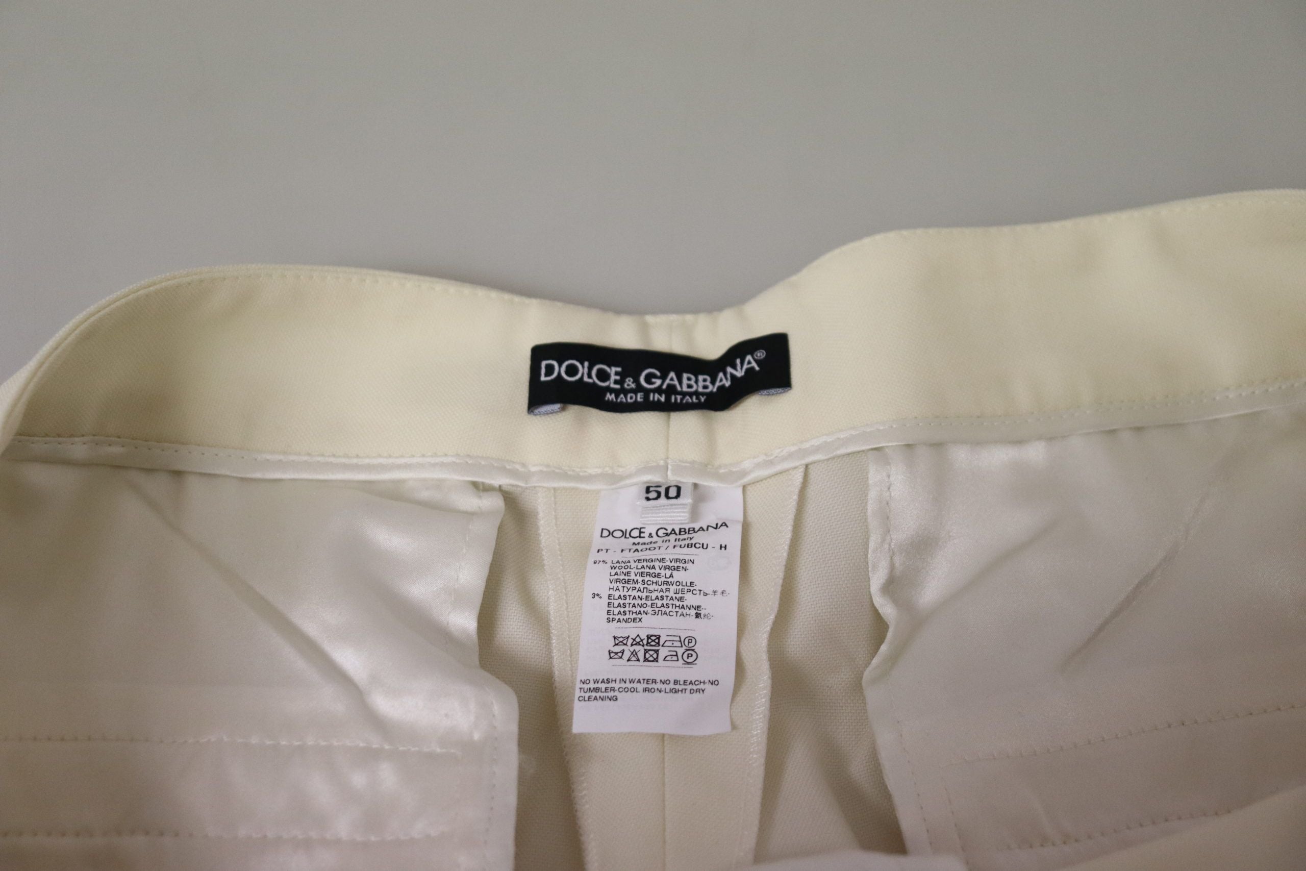 Dolce &amp; Gabbana Ivory High Waist Cropped Folded Hem Trousers Pants