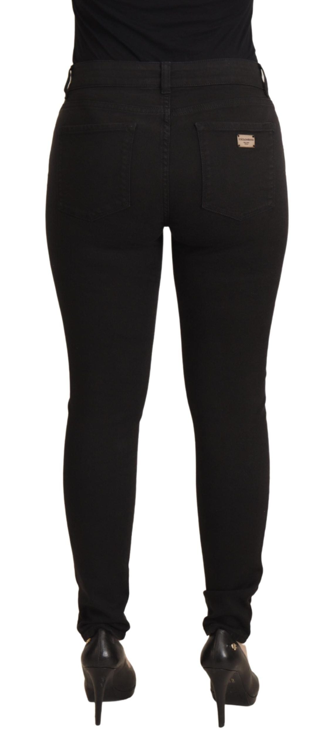 Dolce &amp; Gabbana Black Mid Waist Skinny Denim Cotton Jeans