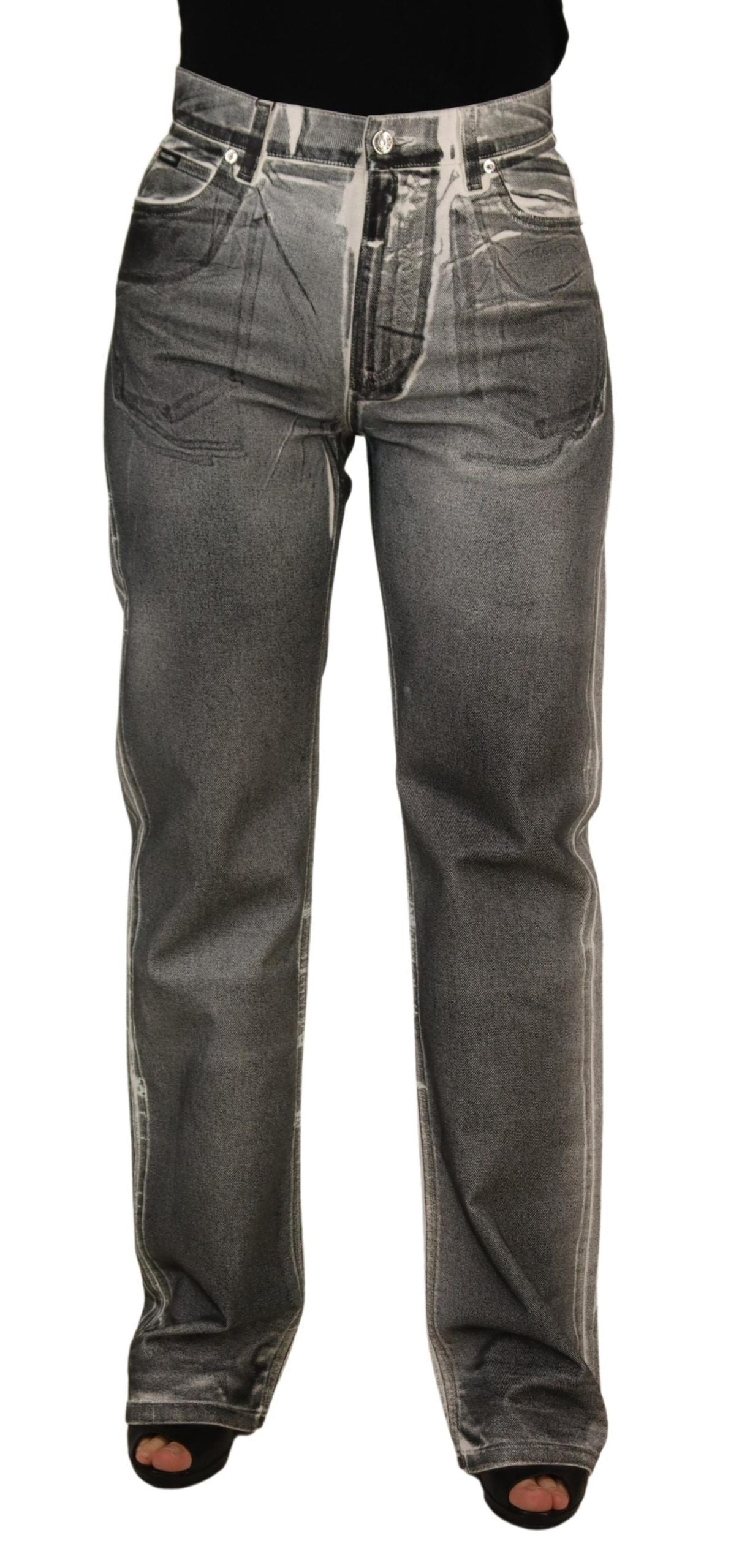 Dolce &amp; Gabbana Gray Washed High Waist Denim Pants Cotton Jeans