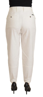 Dolce &amp; Gabbana White High Waist Tapered Women Cotton Pants