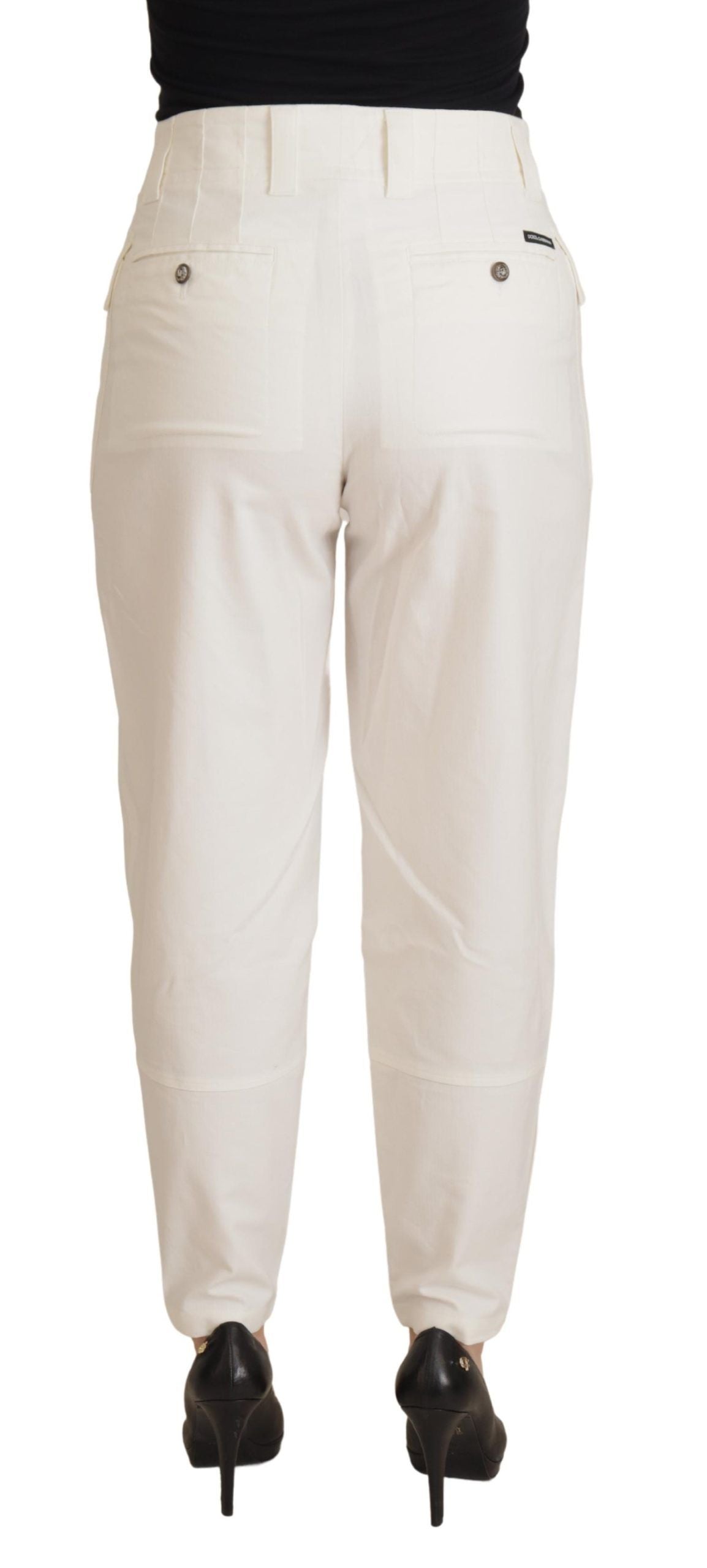 Dolce &amp; Gabbana White High Waist Tapered Women Cotton Pants
