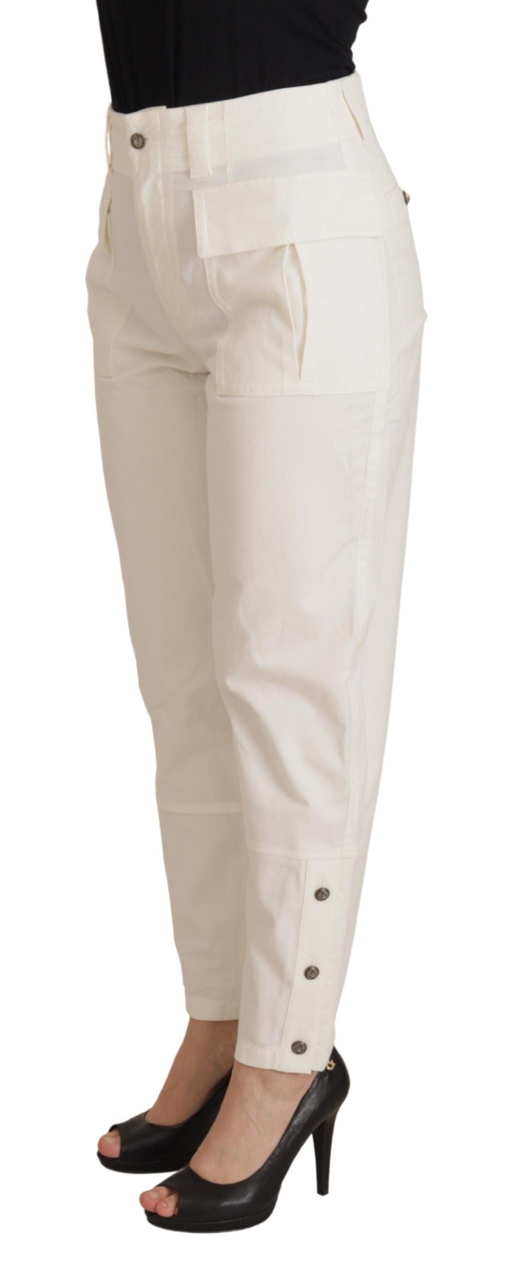 Dolce &amp; Gabbana White High Waist Tapered Women Cotton Pants