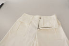 Dolce &amp; Gabbana White High Waist Tapered Women Cotton Pants