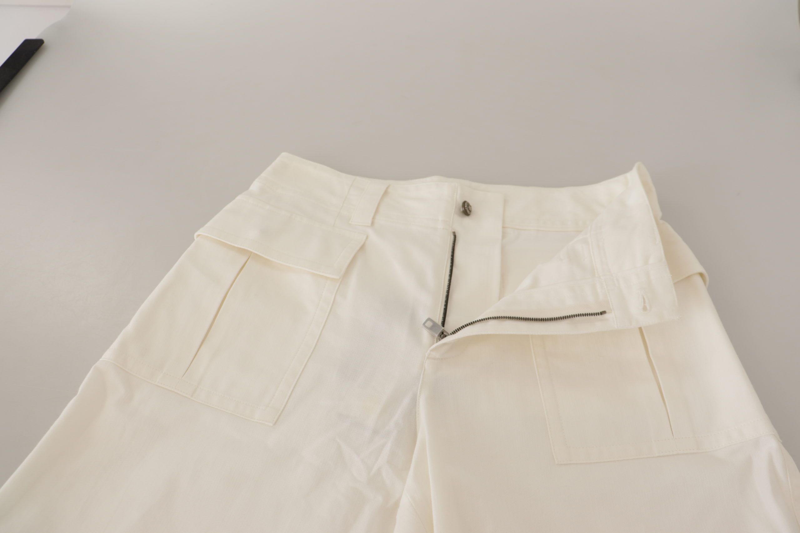 Dolce &amp; Gabbana White High Waist Tapered Women Cotton Pants